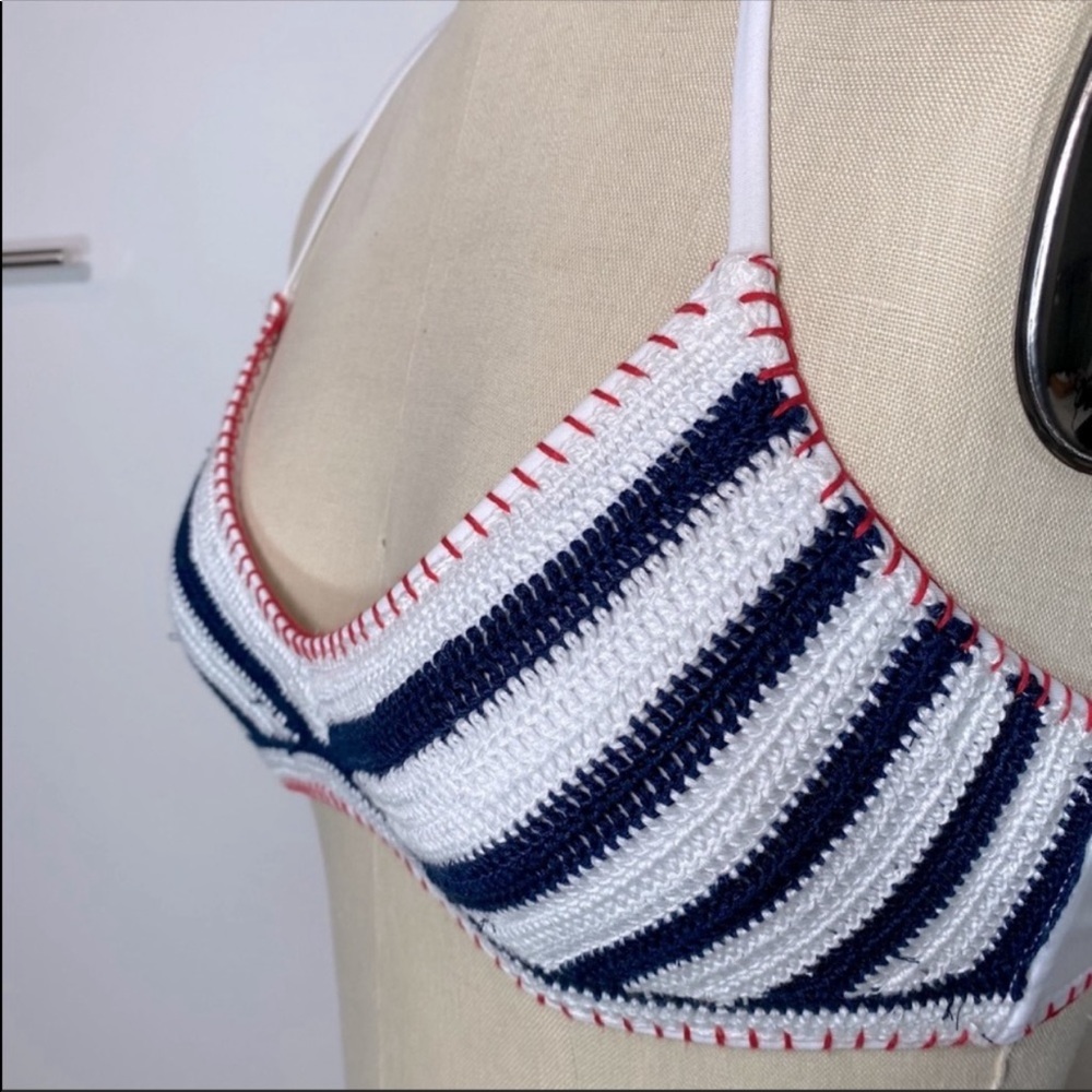 New Red White & Blue Knit Bikini Top